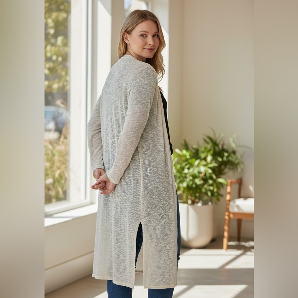NEW•L-1X•Clara Cream Longline Duster Sweater